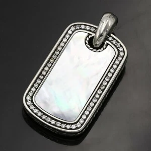 Stainless Steel 316 CZ Pave with Mother of Pearl Dog Tag - Picture 1 of 9