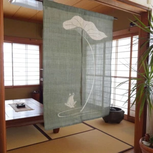 Noren Japanese Door curtain Linen Handcraft Flog Kaeru Ash Green 120x84cm - Picture 1 of 5