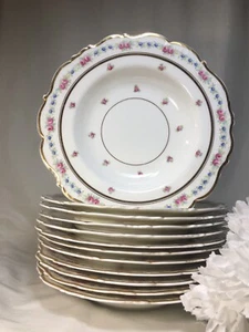(12) Cauldon England 8.75" RIMMED SOUP BOWLS w/Pink Roses-W.H. Plummer, NY K3616 - Picture 1 of 11