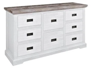 JAXON SOLID ACACIA DRESSER CHEST OF 8 DRAWERS CHEST OF DRAWERS WHITE/MULTICOLOUR - Picture 1 of 7