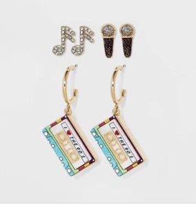 Pendientes perforados con cuentas de cristal con tema musical Sugarfix by BaubleBar 3 Pr, - Imagen 1 de 6