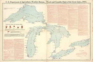 1894 Map of Great Lakes Wreck Locations - Picture 1 of 3