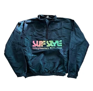 Vtg 80s Surf Style 1/4 Zip Pullover Windbreaker Iridescent Dark Blue USA MADE - Picture 1 of 5