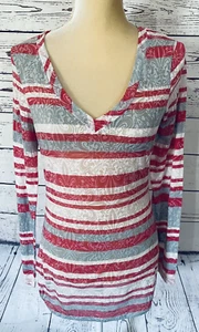 Women’s Medium Blouse Maurice’s V Neck Semi Sheer Long Sleeves Striped Soft  - Foto 1 di 11