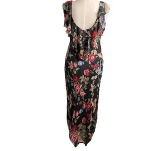 Maxi abito slip vintage anni 90 Y2K Whimsigoth 14 nero floreale romantico taglio sbiadito strega - Foto 1 di 5