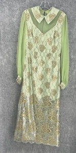 Rose Taft for Couture Fashions Women Long Sleeve Embroidered Vintage Dress Green - Picture 1 of 16