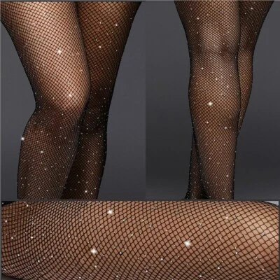 Sexy Women Crystal Rhinestone Fishnet Tights Stockings Pantyhose Bodystocking - Image 1 of 4