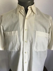Burberry Mens Medium Short Sleeve Shirt Cotton Linen Blend Solid Cream 47" Chest - Picture 1 of 5