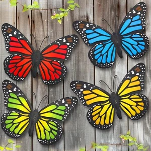 4 Pack Metal Butterfly Wall Art Outdoor Hanging Sculpture for Yard Patio Garden - Picture 1 of 7