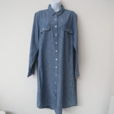 Lands EndDenim Jean Dress Large Button Front Pockets Country Western Collared - Image 1 of 4