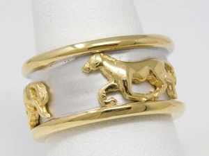 Wide 14 kt Yellow & White Gold ∼12.1 mm Horse Motif Band Ring Size 9 1/2 B6818 - Picture 1 of 7