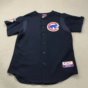 VINTAGE Chicago Cubs Jersey Mens Medium Blue Majestic Patch MLB Made USA 90s - Picture 1 of 12