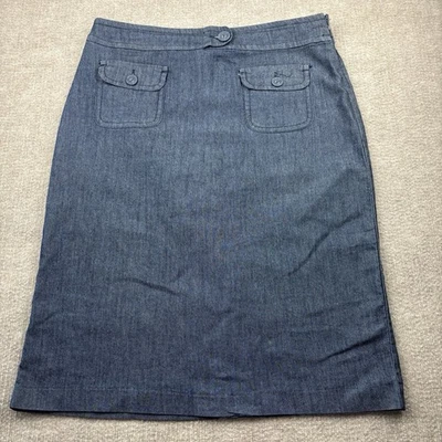 Falda Larry Levine Azul Cambray Talla 10 Línea A Midi Elastizada Cremallera Lateral Informal Foto 1 de 4