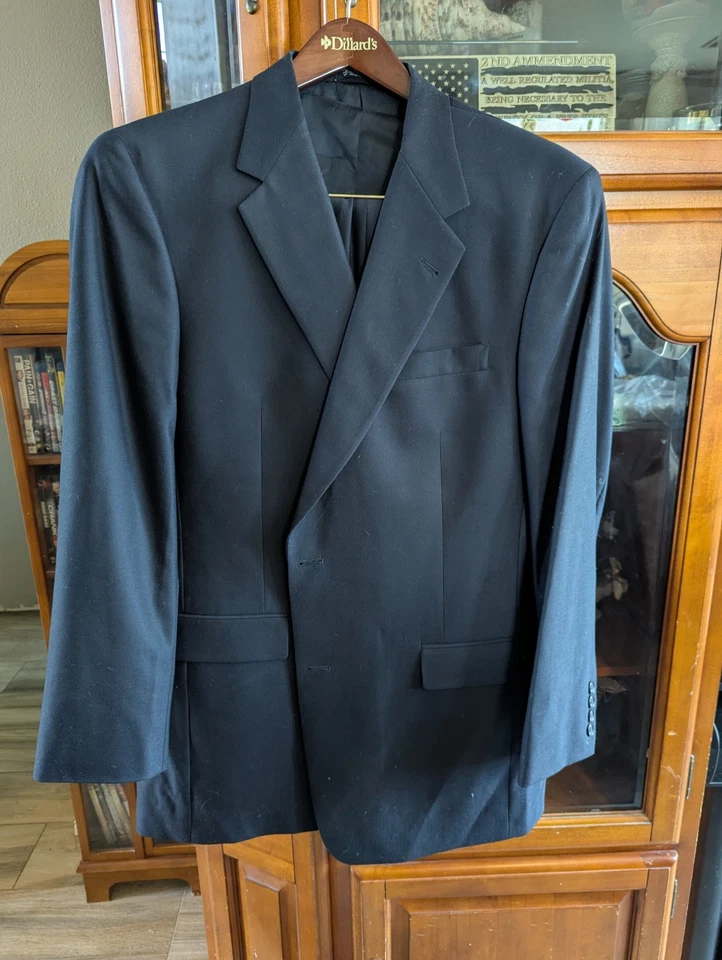 Austin Reed Black Tuxedo Suit 3-Piece 44L Jacket 38x32 Pants Vest Dillard’s - Image 1 of 4