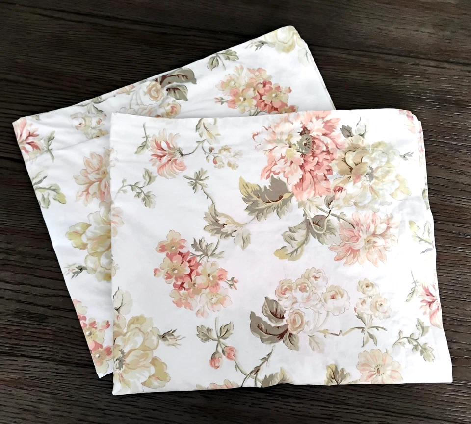 Eddie Bauer Pillow Cases Shams Cotton Standard Floral Yellow Pink Green Cream - Image 1 of 4