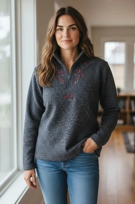 Suéter Vintage Victorias Secret Country 3/4 Cremallera Moteado Negro Rosa Floral | M  Foto 1 de 4