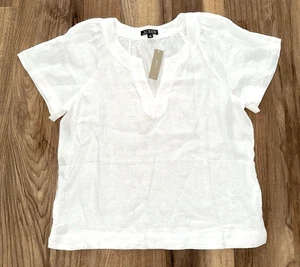 Nuevo Top túnica talla mediana J CREW 100 % lino blanco manga corta playa costera nuevo con etiquetas - Imagen 1 de 4