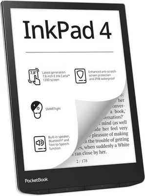 PocketBook InkPad 4 E-reader 7,8" 32GB Wi-Fi Bluetooth E Ink Carta Nero/Argento - Immagine 1 di 4