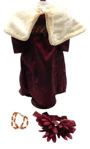 Handmade Regency Era Cranberry Dress Set Fits American Girl DOLL NOT INCLUDED - Picture 1 of 6
