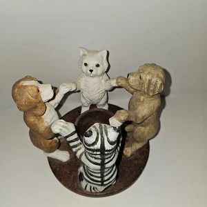 Vintage Penco 2000 Freundeskreis Haustiere Katzen Hunde Teelicht Kerzenhalter - Bild 1 von 9