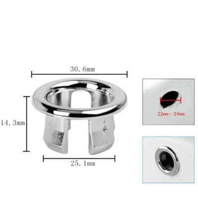 Bathroom Basin Sink Overflow Ring Chrome Hole Cover Cap Inserts Round 2pcs - Image 1 of 4