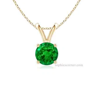 1.25 ct. Emerald Solitaire Pendant Necklace - Yellow Gold plated Silver - Picture 1 of 2