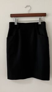 Vintage Alfred Sung Sung Sport Virgin Wool Skirt Sz 8 Black Canada Pockets Lined
