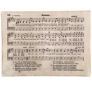 Partituras victorianas Hosanna 1865 página pequeña raras Happy Voices PCBG15B - Imagen 1 de 1