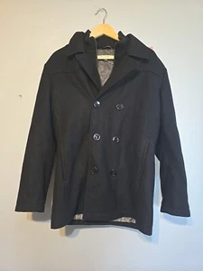 Kenneth Cole New York Black Coat Size Small Wool Blend Zip Amd Button Heavy - Picture 1 of 10