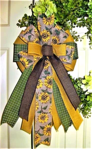 10" FALL GOLD SUNFLOWER BOW for DOOR WREATH SWAG GARLAND MAIL FENCE POST # 36 rb - Picture 1 of 3