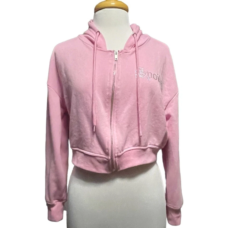 Rue21 Favorite Sudadera con Capucha Recortada Mimada Talla Mediana Rosa Corbatas con Cremallera Foto 1 de 4