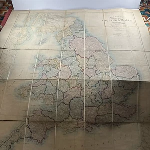 1889 Stanford's Folding PORTABLE MAP OF ENGLAND & WALES Railways (FM113) - Picture 1 of 9