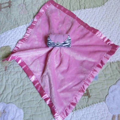 Baby Essential Zebra Clutch Purse Pink Satin Girl Security Blanket Lovey Rattle - Image 1 of 4