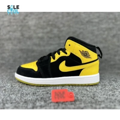Air Jordan 1 Mid SE 'New Love' Black Yellow PS PreSchool Shoes HJ5942-071 - Image 1 of 4