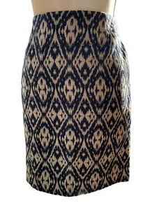 Willi Smith Mini Skirt 4 Black Tan Ikat Geometrical Disign Office Cocktail - Picture 1 of 5