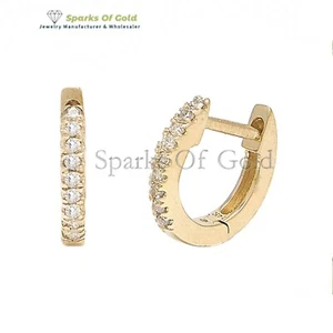 0.06 Ct Micro Pave Diamond Hoop Earrings Party Wear Jewelry Anniversary Gift - Picture 1 of 5