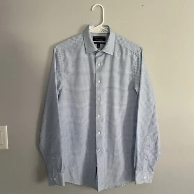 Report Collection X4 Stretch Men’s Slim Fit Small Blue Plaid Dress Shirt - Image 1 of 4