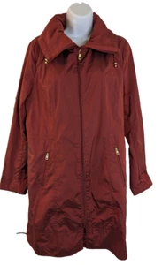 Chaqueta de lluvia Cole Haan, para mujer, capucha en cuello rojo rubí, talla L - Imagen 1 de 4