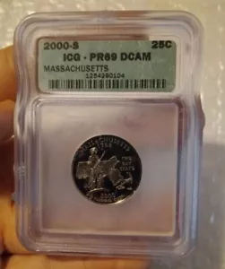 2000-S ICG PR69 DCAM Silver Proof Massachusetts State Quarter - Picture 1 of 3