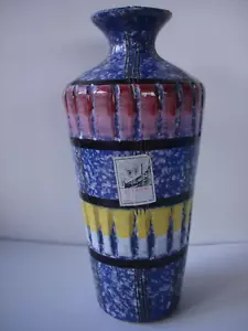 Vintage 60er Jahre Kreiss italienische Handarbeit Keramik bunte Vase mit Original Aufkleber - Bild 1 von 16