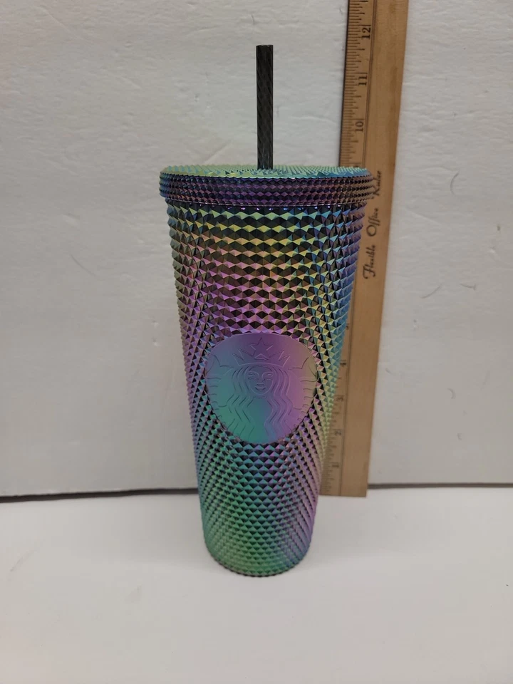 Starbucks '23 Fall Oil Slick Rainbow Black Bling Studded Cold Cup Tumbler 24oz