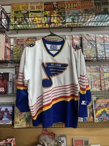 Vintage Home White 90s Starter NHL  St. Louis Blues Hockey Jersey Mens L Retro - Picture 1 of 10