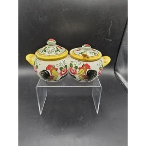 PY Ucagco Rose & Rooster Early Provincial Double Condiment Jar - Picture 1 of 8