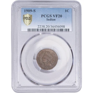 1909-S 1c Indian Head Cent ~ PCGS VF20 - Picture 1 of 2