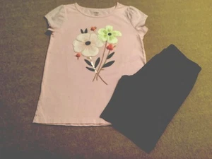 Girls Size 8, Pink Floral Sequined S/S Carters Top, EUC, Bike Shorts NWOT - Picture 1 of 4