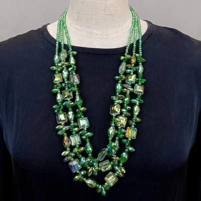 Collar de cristal verde de 3 hilos para regalo de joyas Foto 1 de 4
