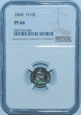 1860 NGC PR66 Proof Strike Liberty Seated Half Dime Great Color - Image 1 of 2