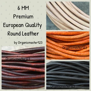 Cordón de cuero redondo genuino premium de 6 mm por yarda hágalo usted mismo suministros de joyería artesanal - Imagen 1 de 5