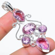 Pink Kunzite Gemstone Handmade 925 Sterling Silver Jewelry Pendant Sz 2.5"