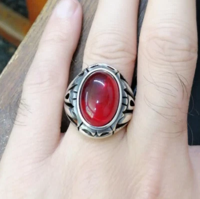 Anillo de piedras preciosas granate para hombre de plata 925 hecho a mano sello de cóctel anillo para hombre MR#111 Foto 1 de 4